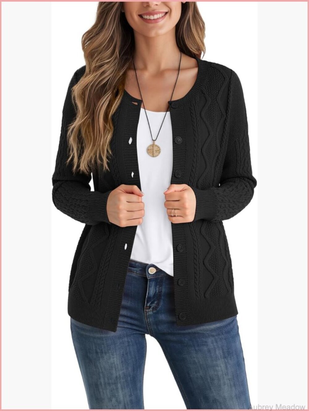 Cable Knit Cardigan Sweater Long Sleeve Open Front Button Down Casual Outerwear